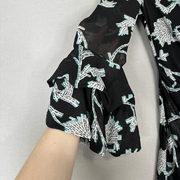 Diane von Furstenberg Faridah Dress Womens Small Black Floral Mesh Wrap Cocktail - Picture 4 of 15